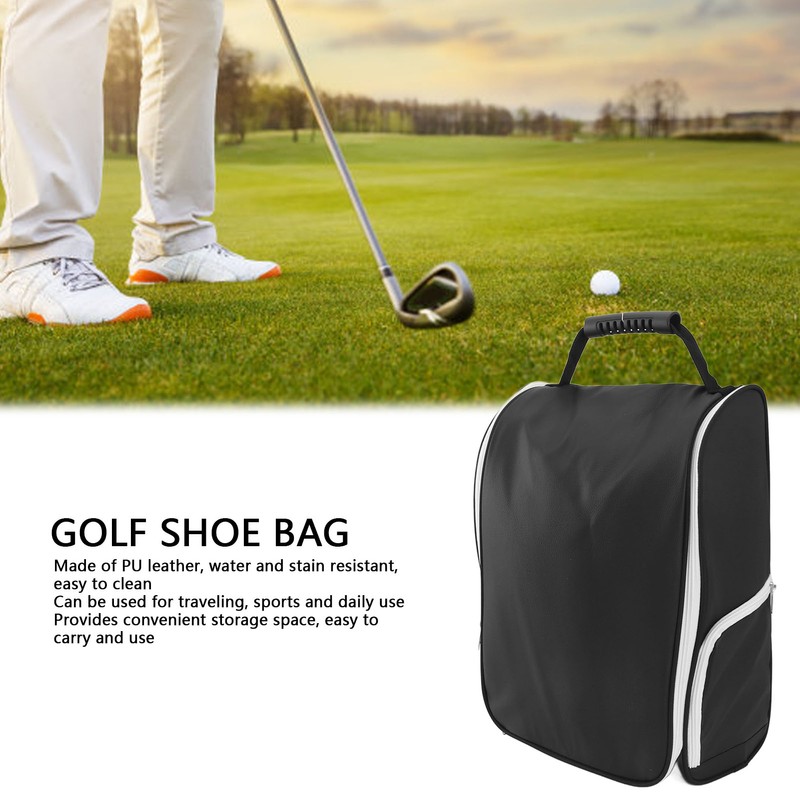 Golf Shoe Bag Convenient PU Leather Black Waterproof Dustproof Sport