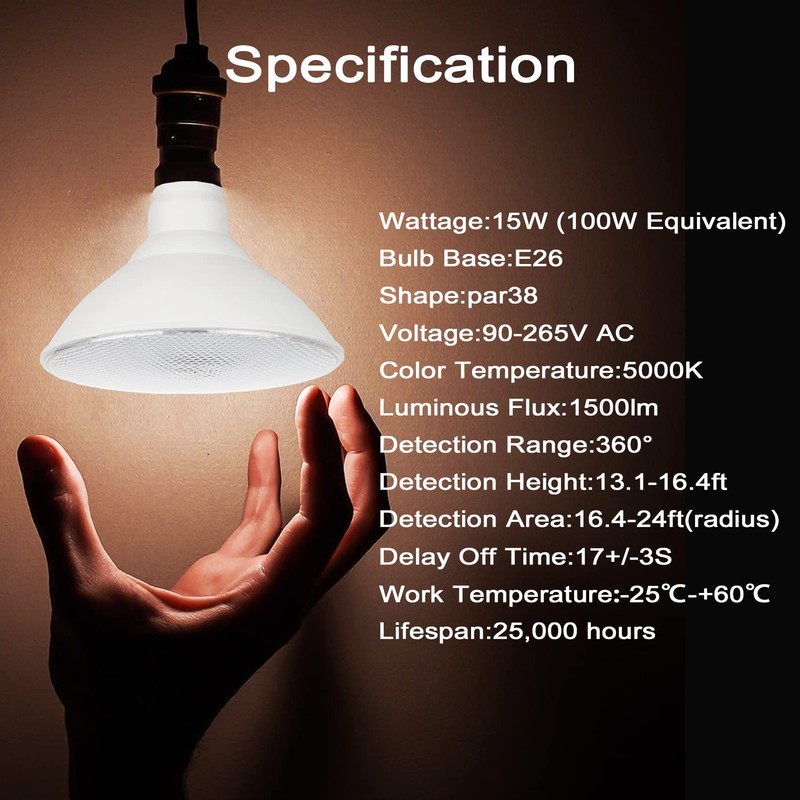 Radar Motion Sensor Outdoor Flood Light Bulbs, Dusk to Dawn