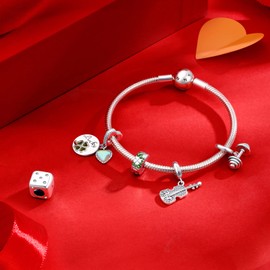 NINGAN Sterling Silver 925 Lucky and Loving Pearl Jewellery Shiny Camera Lucky Cube Clover Suspension Arm Suitable for Women's Bracelet Necklace, Cubic Zirconia, Cubic Zirconia