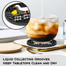 Friends TV Show Merchandise, Silicone Drink Coasters Set with Holder, Coffee/Beer Table, Furniture and Tabletop Protection, Home/Kitchen/Friends Decor, Set of 6, Black