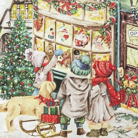 20 Napkins for Children before Christmas Shop, Children, Boy, Girl, Dog, Winter Christmas, Table Decoration, Decoupage, Napkin Technology, 33 x 33 cm