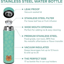 Controller Gear 17 oz Vacuum Insulated Stainless Steel Water Bottle Animal Crossing Teal Leaves