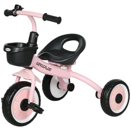 Qaba Toddler Tricycle for 2-5 Years Old with Adjustable Seat, Kids Trike, Toddler Bike with Basket, Bell, Handlebar Grips, Pink