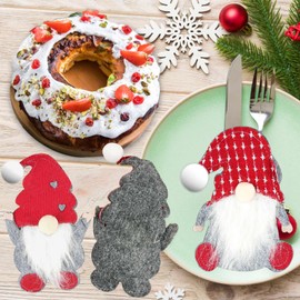 Deepton 6 Pcs Christmas Cutlery Holders, Christmas Tableware, Christmas Cutlery Set, 3 Styles Of Christmas Decorations, Christmas Gnome Cutlery Bags, for Christmas Holiday Party Supplies