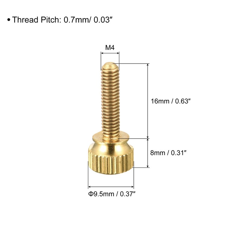 sourcing map Knurled Screws M4 x 16 mm Brass Shoulder