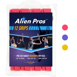 Alien Pros Tennis Racket Grip Tape (12 Grips) - Precut and Dry Feel Tennis Grip - Tennis Overgrip Grip Tape Tennis Racket - Wrap Your Racquet for High Performance (12 Grips, Red)