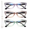 EYEURL Cat Eye Reading Glasses for Women Blue Light Blocking 3 Pack Computer Readers 2.50 with Spring Hinge Eyeglasses Stylish Bright Flashing Design