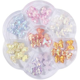 Bow Nail Charms 3D Nail Art Charms Cute Bow Knot Nail Decorations Plum Blossom Box Charms for Nails Nail Charms for Acrylic Nails Supplies Colorful Aurora Bow Knot DIY Nail Art Decoration Accessories