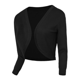 Urban GoCo Women's V-Neck Short Cardigan, 3/4 Sleeve - #2 Black, size: xl