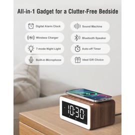 Birthday Gifts for Men – Alarm Clock with Wireless Charger, Bluetooth Speaker, White & Brown Noise Machine, Night Light, Wake-Up Light & Snooze Alarm - Ideal for Women, Parents, Bedroom, Festivals