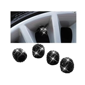 4Pcs Black Bling Car Tire Valve Stem Caps,Crystal Rhinestone Auto Tire Valves Protective Cover, Dustproof Vehicle Wheel Air Caps,for SUV Truck Motorcycle Bike,Valve Stems and Caps