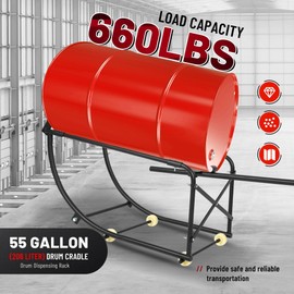 KUAFU 55 Gallon Drum Cradle 600lbs Drums Dolly Cart Drum Dispensing Stand Black 4 Wheel Powder Coated Steel