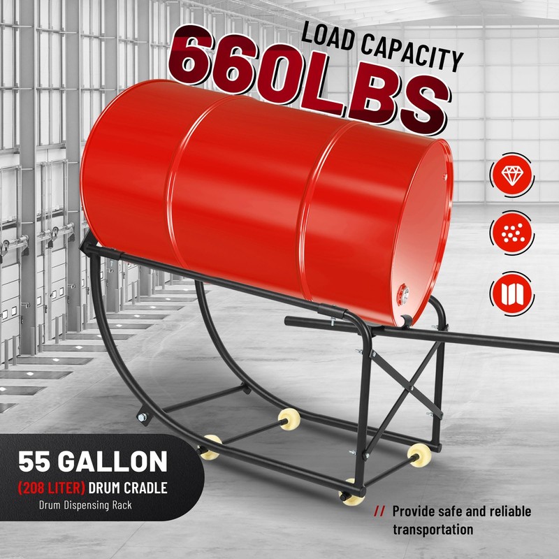 KUAFU 55 Gallon Drum Cradle 600lbs Drums Dolly Cart Drum