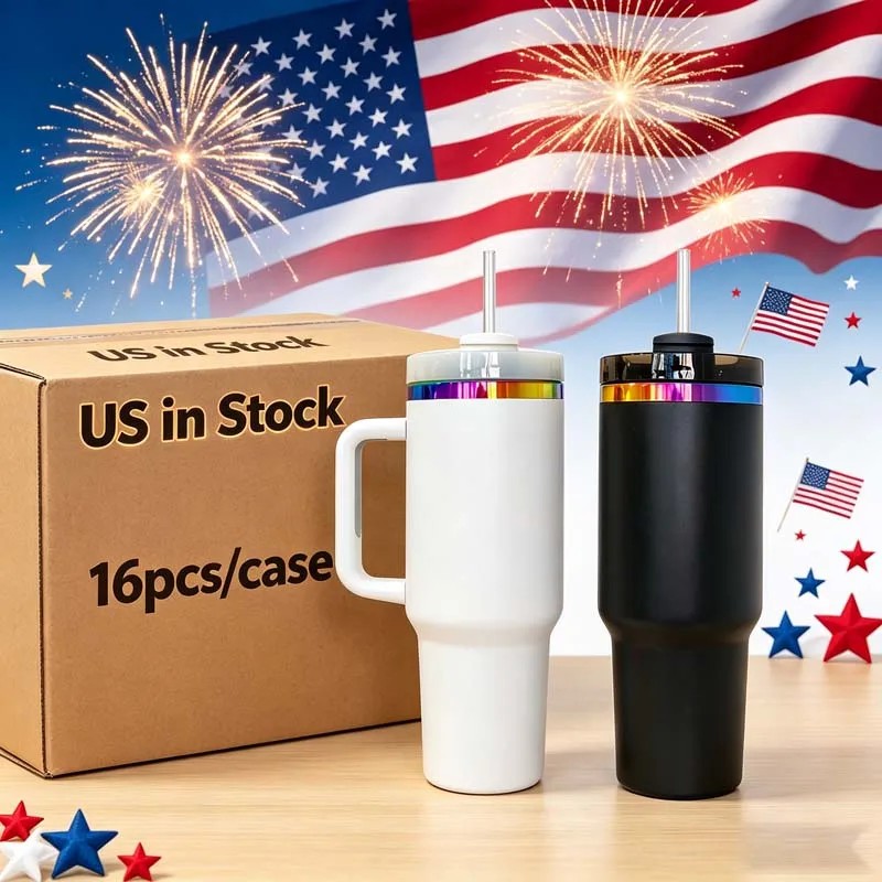 Rainbow Plated 40oz Snow Globe Tumblers for Camping with Stocked