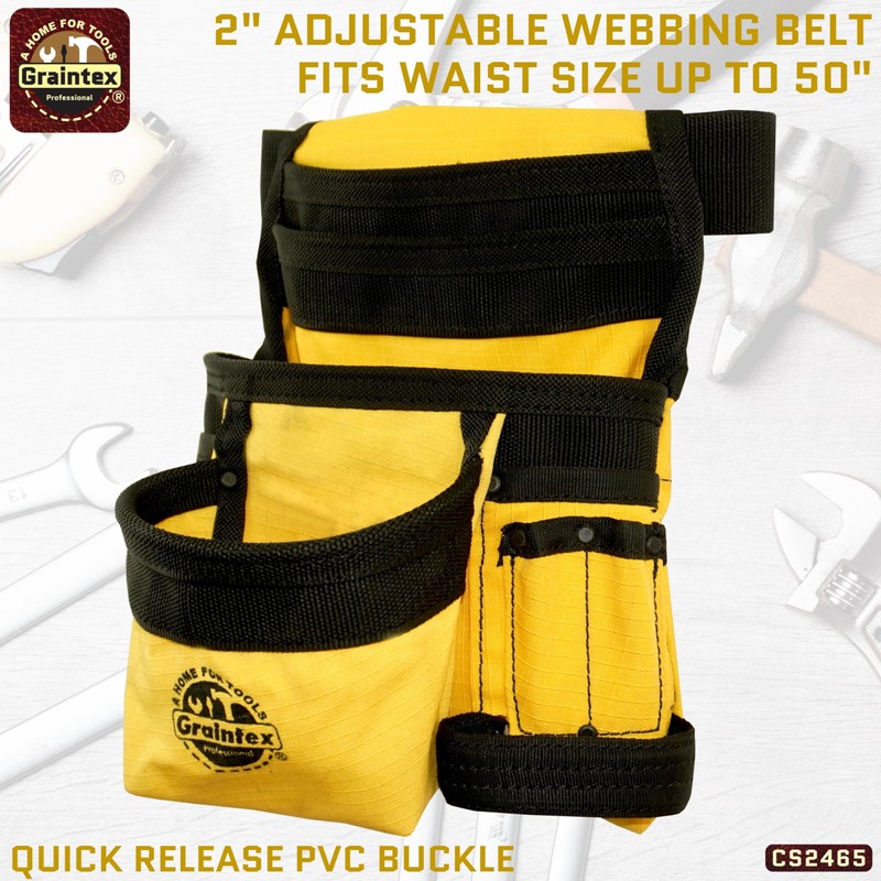 GRAINTEX CS2465 10 Pocket Finisher Tool Pouch Yellow Color Rip-stop