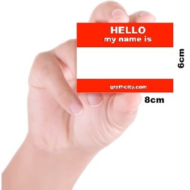 'Hello My Name is' Stickers/Name Label Tags - 250 Red & White - 8cm x 6cm