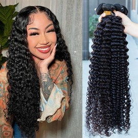 Beautymoon 10A Grade Peruvian Hair Bundles 12 14 16 18 Inch Deep Wave Bundles Human Hair Natural Black Sew in 4 Bundles Human Hair Extensions