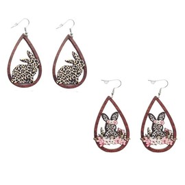 Easter Earrings Rabbit Wooden Bunny Rabbit Earrings Women's Holiday Earrings Easter Gift Earrings Teardrop Retro Lightweight Costume Accessories Jewelry-C
