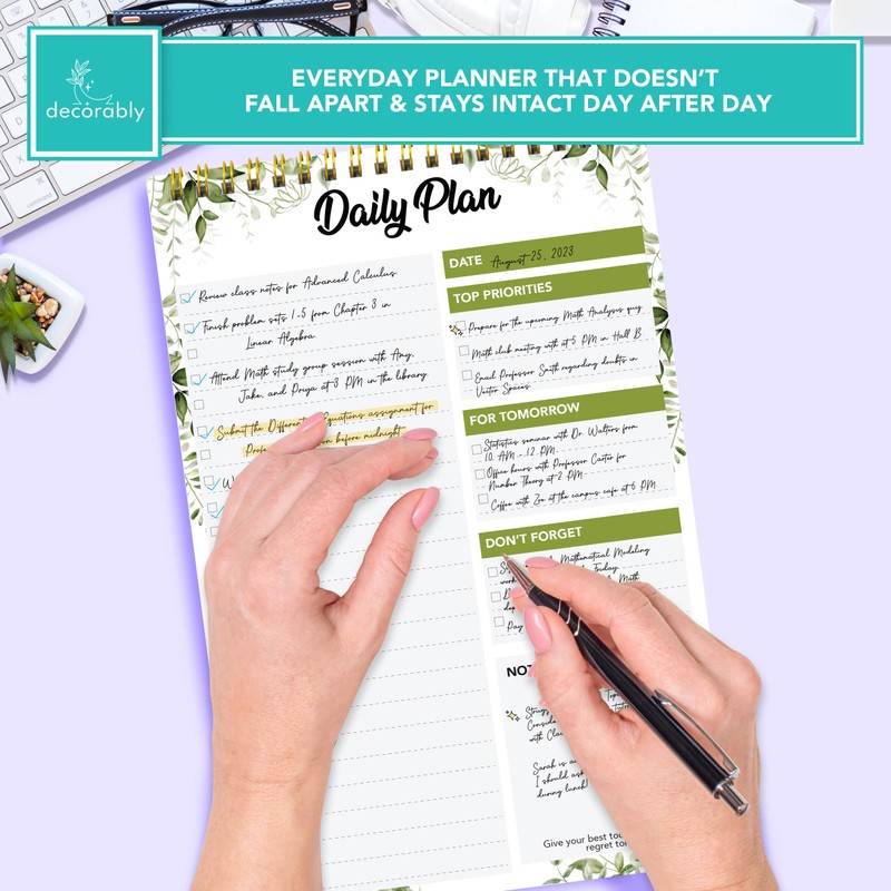 Decorably Daily Planner Pad Minimalist - Daily To Do List