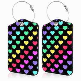Mazumbuy 2 Pcs Colorful Hearts Luggage Tags for Suitcases PU Leather Baggage Tags Name ID Label with Privacy Cover and Stainless Steel Loop for Men Women Travel Bag Suitcase