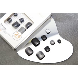 Fantasticlady fake toenails Mirror Square Short Toe Press on Nails,Black&Sliver Cat Eye Toe Nails, Solid Color, Glitter Press on Toenails,Cool Design,Summer,Acrylic nails for Women(24 pcs)