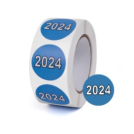 YIKIADA 500 PCS Blue 2024 Dot Stickers Roll 1 Inches Round Vinyl Color Coded New Year Labels Self Adhesive Waterproof Bookmarks for File Folders Charts Planner Organization Number Tabs