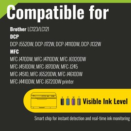 kamo LC123 Multipack Printer Cartridges (4BK, 2C, 2M, 2Y) - Compatible with Brother LC123 LC121, for DCP-J552DW, DCP-J4110DW