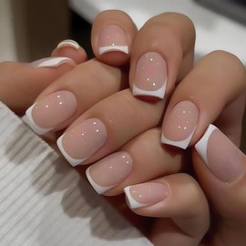 Uñas Francesas con Punta a Presión 24 Piezas de Uñas Cuadradas Cortas Rosas
