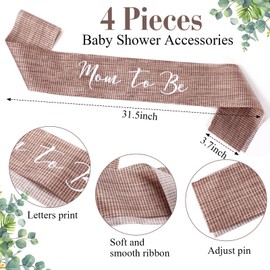 Xinnun 4 Pieces Mom to Be Sash Rustic Baby Shower Sash Mom to Be Corsage with Green Leaf Crown Dad to Be Corsage Set Farmhouse Baby Shower Party Favors for Gender Reveal (Burlap Style)