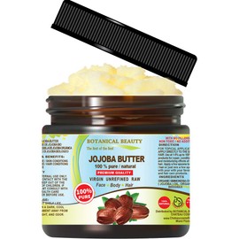 JOJOBA OIL BUTTER RAW VIRGIN UNREFINED for Face, Body, Hair, Lip and Nail Care. Dry Skin, Cracked Hands, Rosacea, Eczema, Psoriasis Rashes, Itchiness, Redness, Anti Aging 4 Fl. oz. - 120 ml by Botanical Beauty
