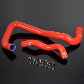 PIT66 Silicone Radiator Hose Kit,Compatible with 2005-2007 Ford F250/350/450/550 6.0 6.0l Powerstroke Diesel Red with Clamps