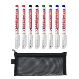 TAFACE Pack of 8 Markers, 1 Pencil Case, Deep Hole Marker with 20 mm Tip, Drill Marker, Suitable for Wood, Metal, Wall, Plastic, Cardboard (Black, Red, Blue, Green)