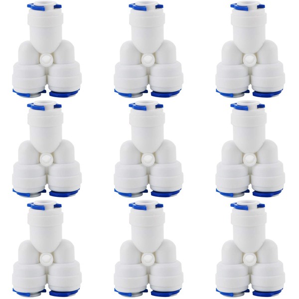 CESFONJER 1/4" OD Quick Connect, Y Type 3-Way Connector | Mouser 1/4" to 1/4" Push Fit Fittings | Fitting for Mouser Ro Water Filters | Water Filter Dispensers and Reverse Osmosis (9 pieces)