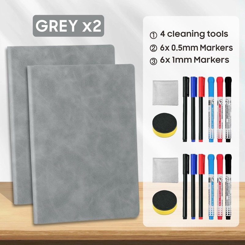 Whiteboard 2 Pack A5 Grey Small Whiteboard Notebook Mini Desk