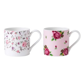Royal Albert Confetti/New Country Casual Modern Mugs, 1 Count (Pack of 1), White with Roses & Pink with Roses
