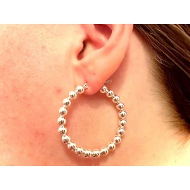 LEOPRA 35mm Beaded Hoop Earrings 925 Sterling Silver for Women Lightweight Fine Jewelry