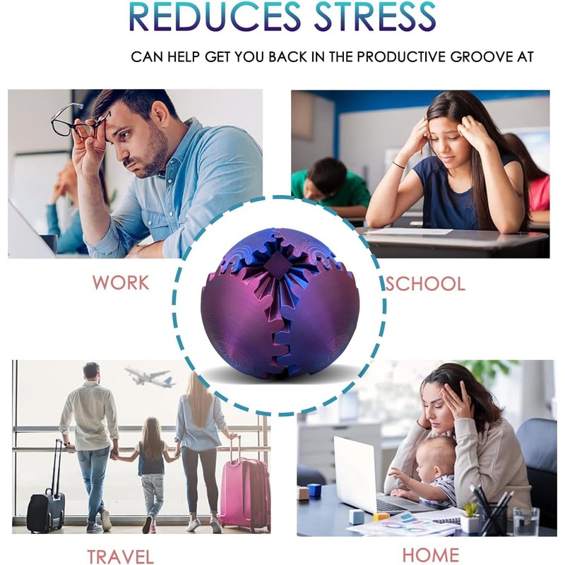 Ackygetrich 3D Printed Fidget Relief Ball, Gear Sphere Stress Toy