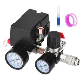 Universal Air Compressor Pressure Switch Control Valve (90-120 PSI, 110V-240V) with 0-180 PSI Regulator and Safety Pressure Relief Valve - 4 Way Replacement Part (110V-240V-B7)