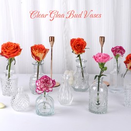 30 Pack Small Bud Vases, Vintage Clear Glass Bud Vases in Bulk with Unique Embossed Patterns for Wedding Centerpieces, Table Decor, Rustic Party Reception Decorations