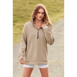 PRETTYGARDEN Women's Causal 1/4 Zip Pullover Long Sleeve Collar Sweatshirts Solid Activewear Running Jacket(Apricot,X-Large)