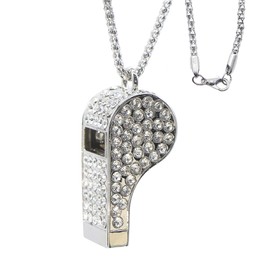 PCTC Shining Whistle, Metal Crystal Rhinestone Whistle with Keychain for Referees, Loud Crisp Sound, Great for Referees, Coaches, Lifeguards, Police, Outdoor Sports and Emergencies (Silver)