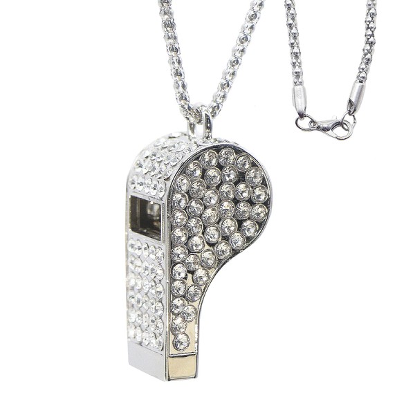PCTC Shining Whistle, Metal Crystal Rhinestone Whistle with Keychain for