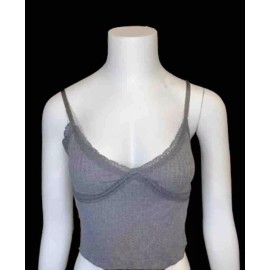 Wild Fable Women’s Grey Lace Trimmed Crop Tank Cami With Adjustable Straps XL