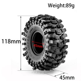 Goolsky Remote Control Crawler Rubber Car Tires 1.9" 118*45mm 4pcs Replacement Trax4 Axis Scx10 Wreath Scx10 Yikong Rgt Wrangler 1/10 Remote Control Car