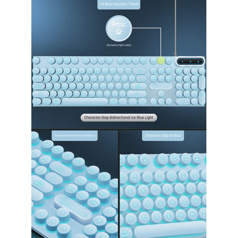 Gaming Keyboard USB Round 104 Keycaps Backlit Ergonomic Fodable Feet