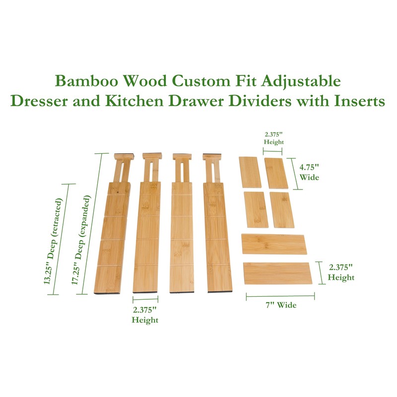 Lipper International Bamboo Wood Custom Fit Adjustable Dresser and Kitchen