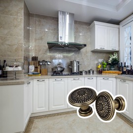 BQLZR 25 x 23mm Antique Flower Round Handle Kitchen Cabinet Cupboard Door Drawer Pull Knob Without Screws Pack of 5