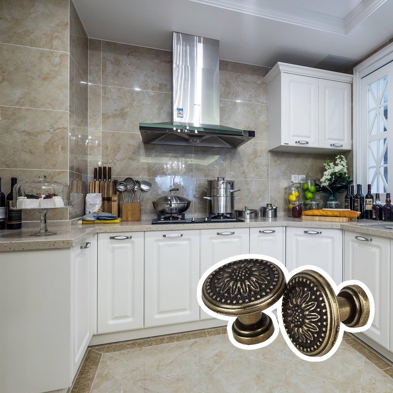 BQLZR 25 x 23mm Antique Flower Round Handle Kitchen Cabinet