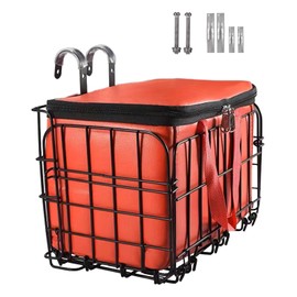 Bike Folding Basket, Bike Front Basket with Detachable Lining Bag, Electric Bicycle Metal Basket, Suitable for Carrying Dogs, Food, Books, Groceries and Large Bicycle Rear Basket. (red)