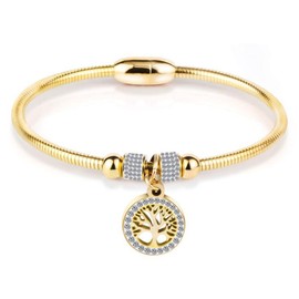 GMXLin Family Tree of Life Bangle Magnetic Bracelet Gold Plated Stainless Steel Charm Bracelet for Women